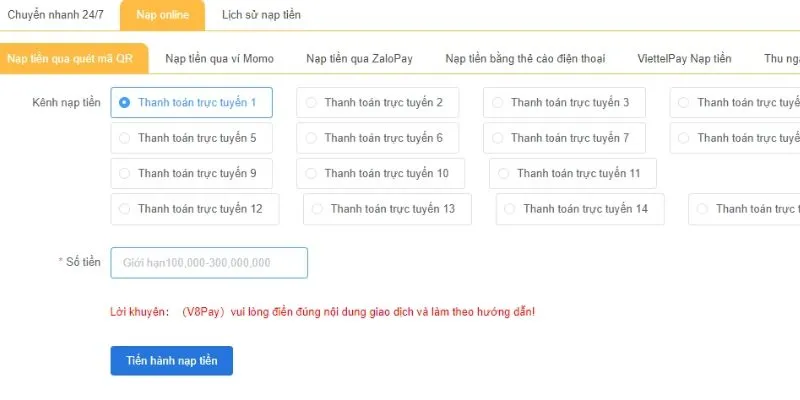 Một số điều cần lưu ý khi giao dịch nạp tiền 123B