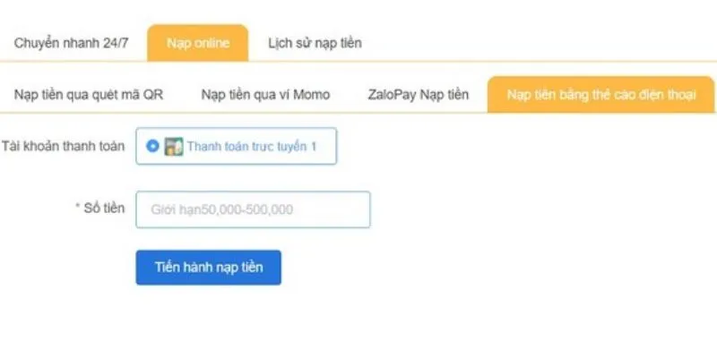 Hướng dẫn thủ tục nạp tiền 123B qua thẻ cào